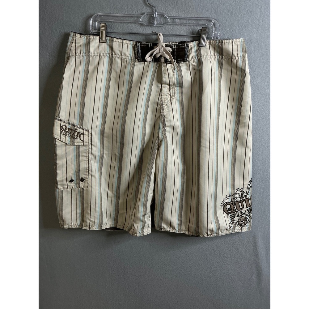 Quiksilver Board Shorts Men's 38 Striped Swim Trunks Beach Surf Casual